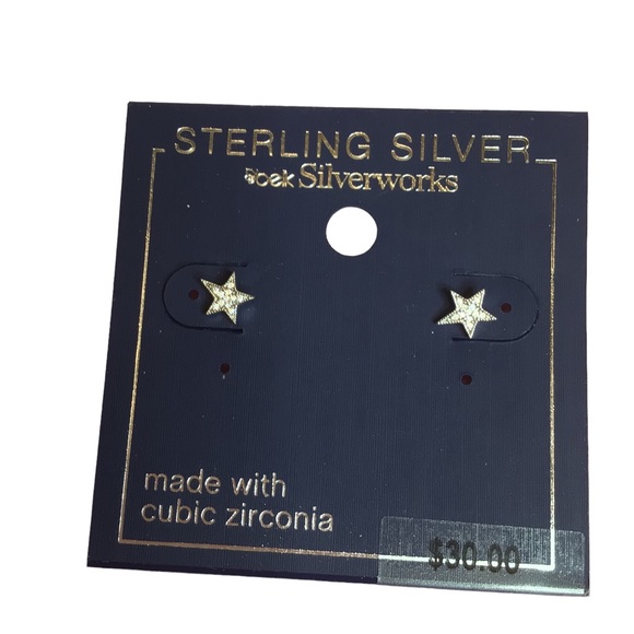 CZ Star Stud Sterling Silver Earrings - Picture 2 of 3